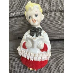 Japan 50's Ceramic Choir Altar Boy Real Lace Red Velvet Singing Blonde Blue Eyes